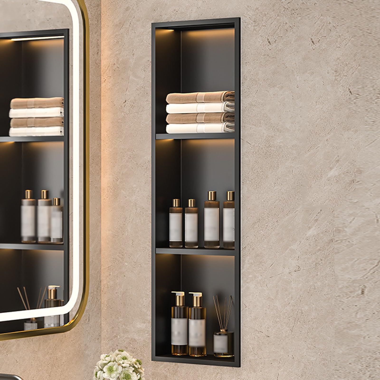Niche de douche à LED haut de gamme en acier inoxydable durable avec 3 niches