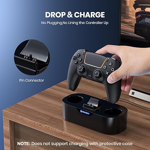 Miniatura 3 de NEWDERY PS5 Controller Charger Station, Fast Charging Dock for PlayStation 5 Controllers, Single Controller Charging Stand Replacement for PS5 Negro
