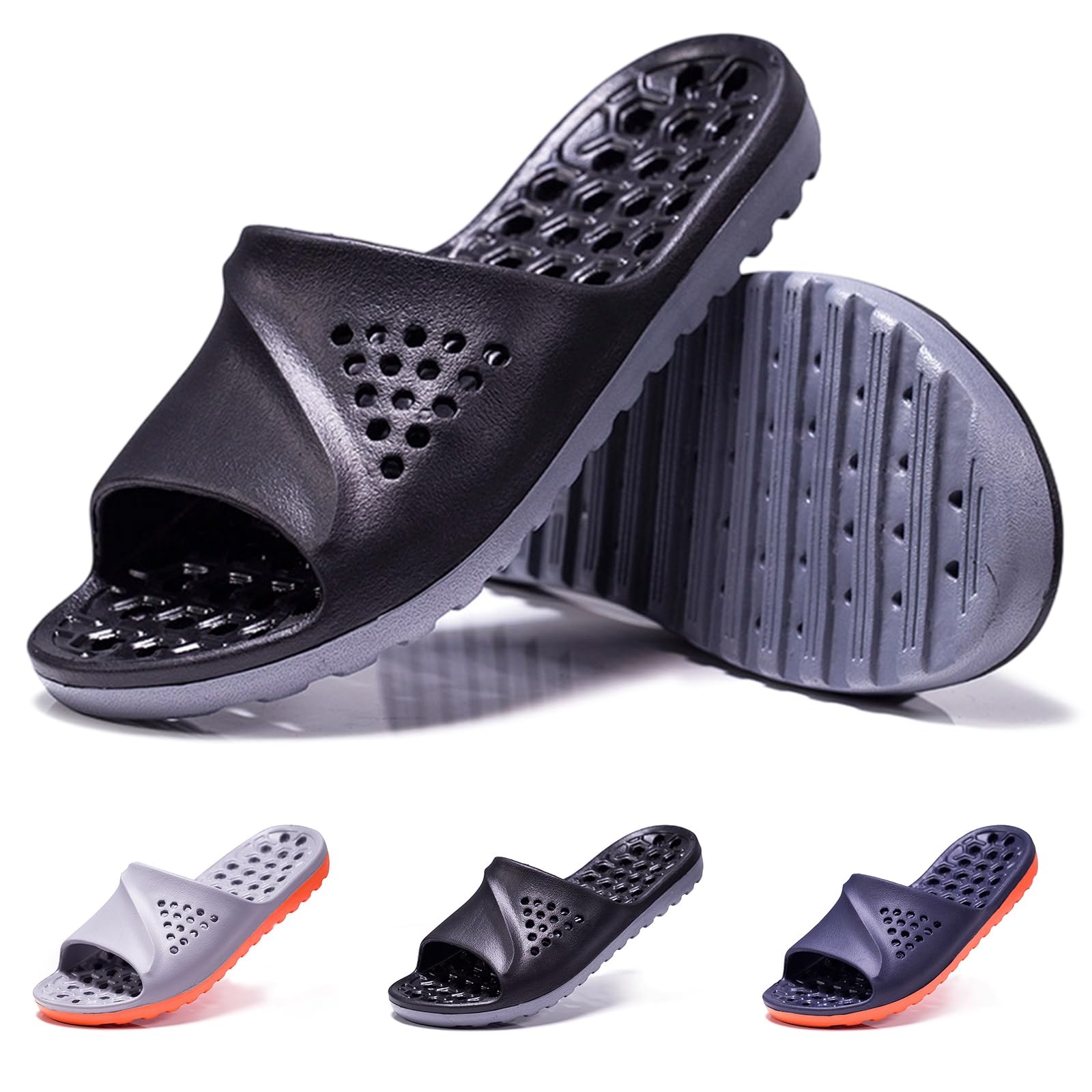 - Men's Quick-Dry Shower Slippers Non-Slip Drain Hole Shoes Lightweight Comfortable Slides for Home College Dorm Bathroom Beach Gym