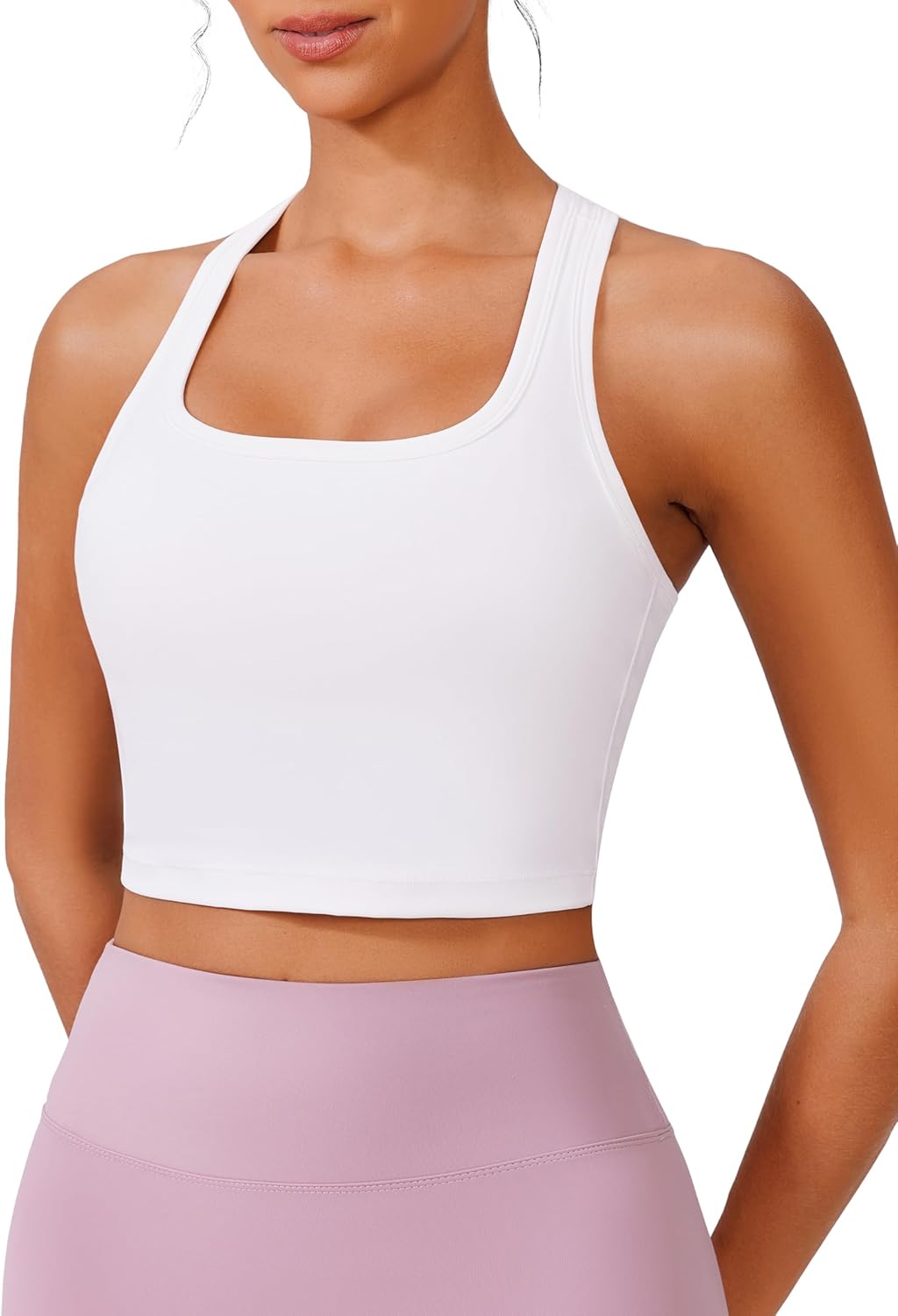 PINSPARK Racerback Crop Tank Tops for Women Longline Padded Sports Bra Scoop Neck Workout Yoga Top - Image 2