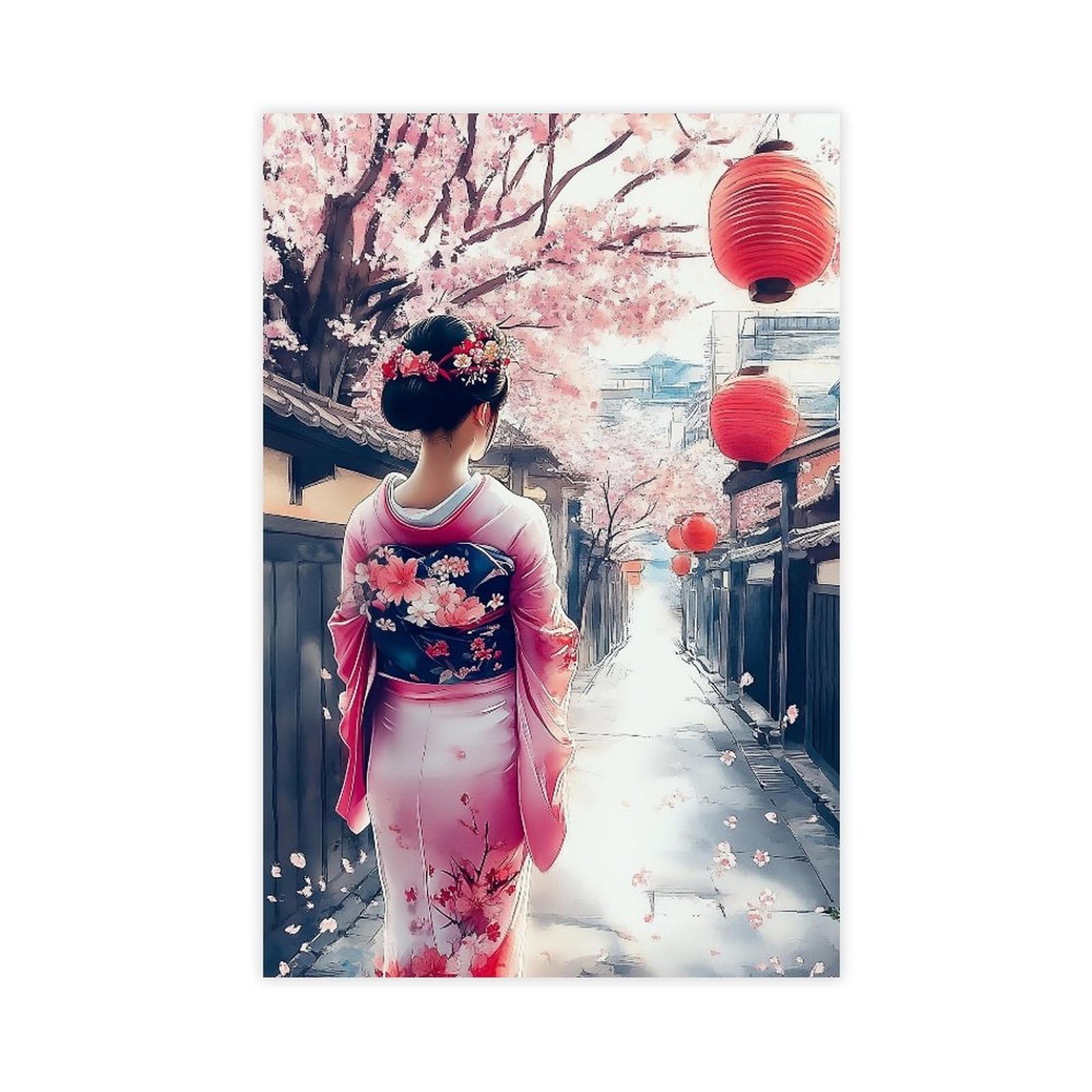 Qnvjqkdsi Unframe Japanese Watercolor Geisha Art (1) Canvas Poster Bedroom Decor Landscape Office Room Decor Gift 24" L X 36" W