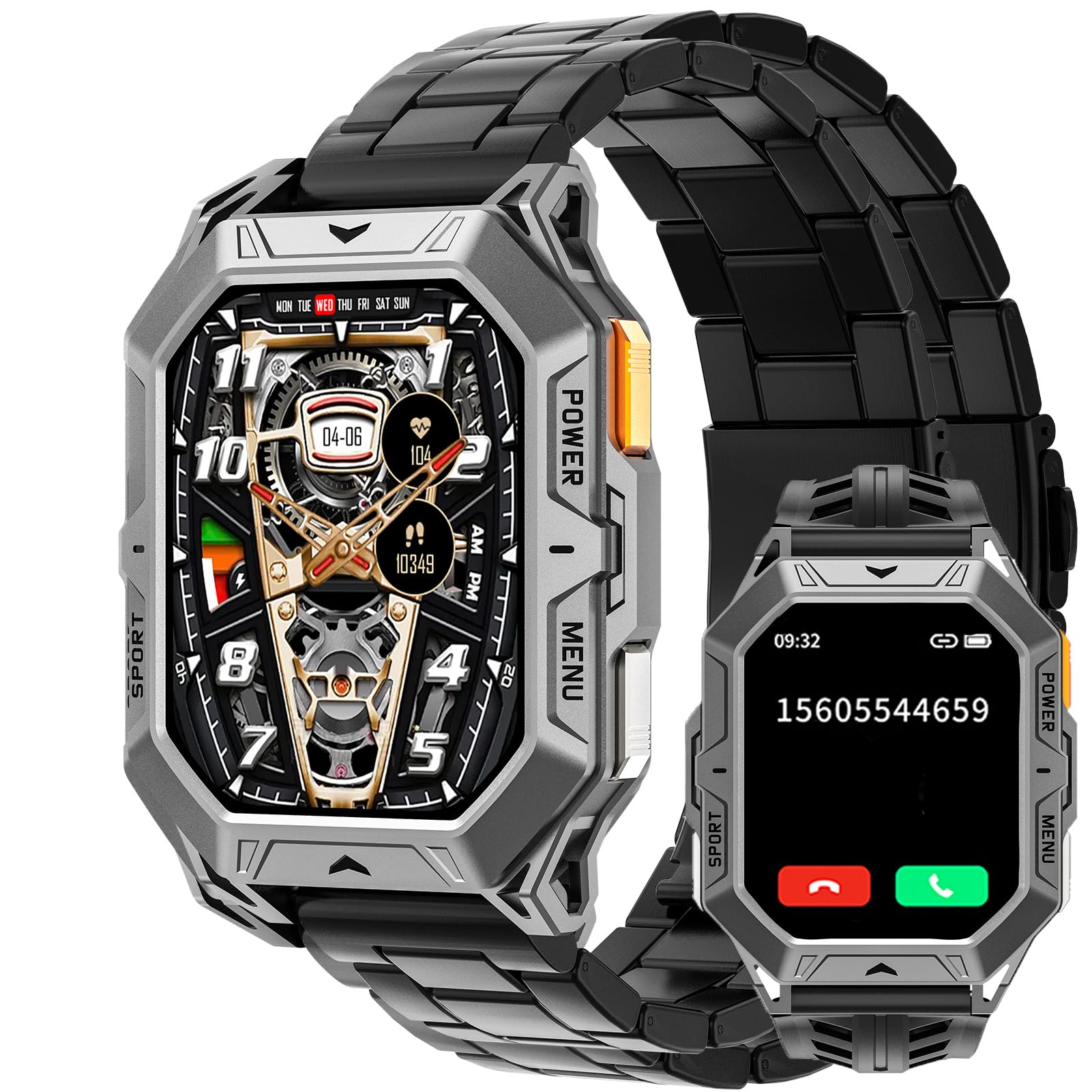 findtime Orologio da uomo con Bussola Sport Millitaire Braccialetto senza Fili Chiamata Chiara smartwatch Impermeabile Orologio Intelligente con Chiamata Bluetooth 1ATM