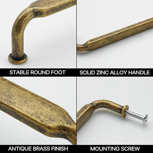 Miniatura 3 de Paquete de 10 tiradores de latón antiguo de 5 pulgadas (5.039 in) con agujero central de latón retro, tiradores de aleación de zinc sólido vintage