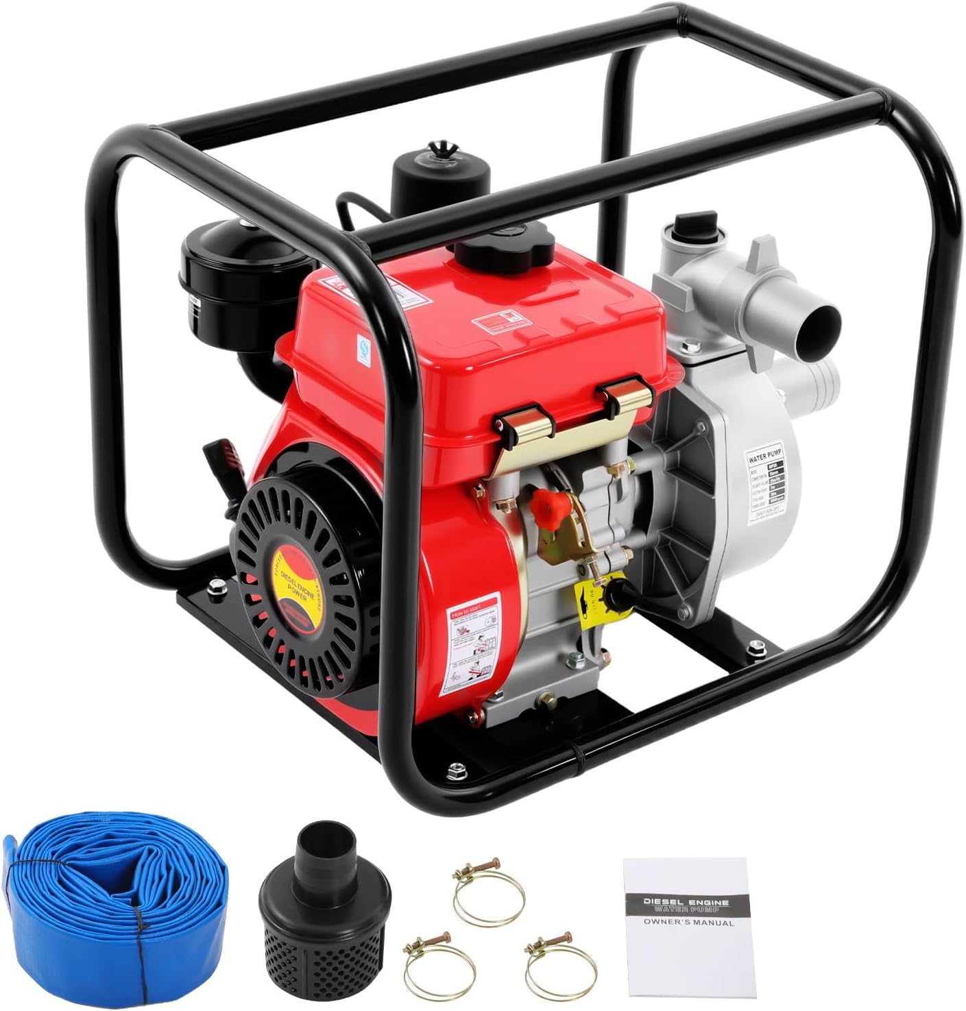 2-inch Diesel Engine Water Pump, 4 Stroke 7.5HP Diesel Powered Trash Water Transfer Pump 98.43ft Lift, 23ft Suction 210CC Powered High Pressure Irrigation Water Pump for Irrigation Pool