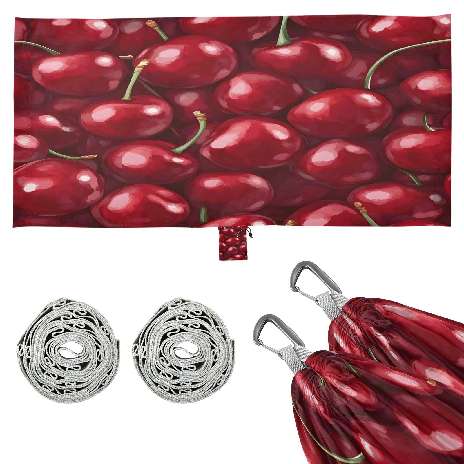 ATTX Dark Red Cherries Camping Hammock - Lightweight & Portable Hammocks, Heavy Duty 330lbs Capacity for Indoor, Hiking, Backpacking, Travel, Backyard, Beach#567