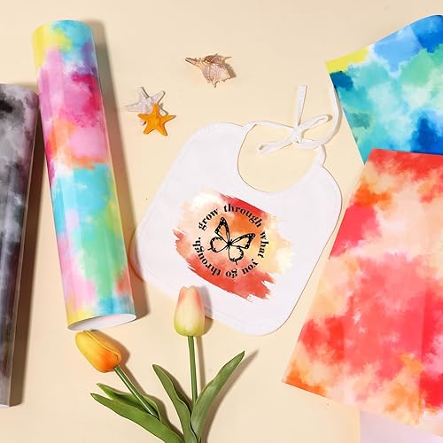 Miniatura 4 de Tintnut Vinilo de transferencia de calor  Vinilo HTV arcoíris teñido anudado de 10 x 12 pulgadas, 4 hojas para camisetas de bricolaje, ropa de tela,