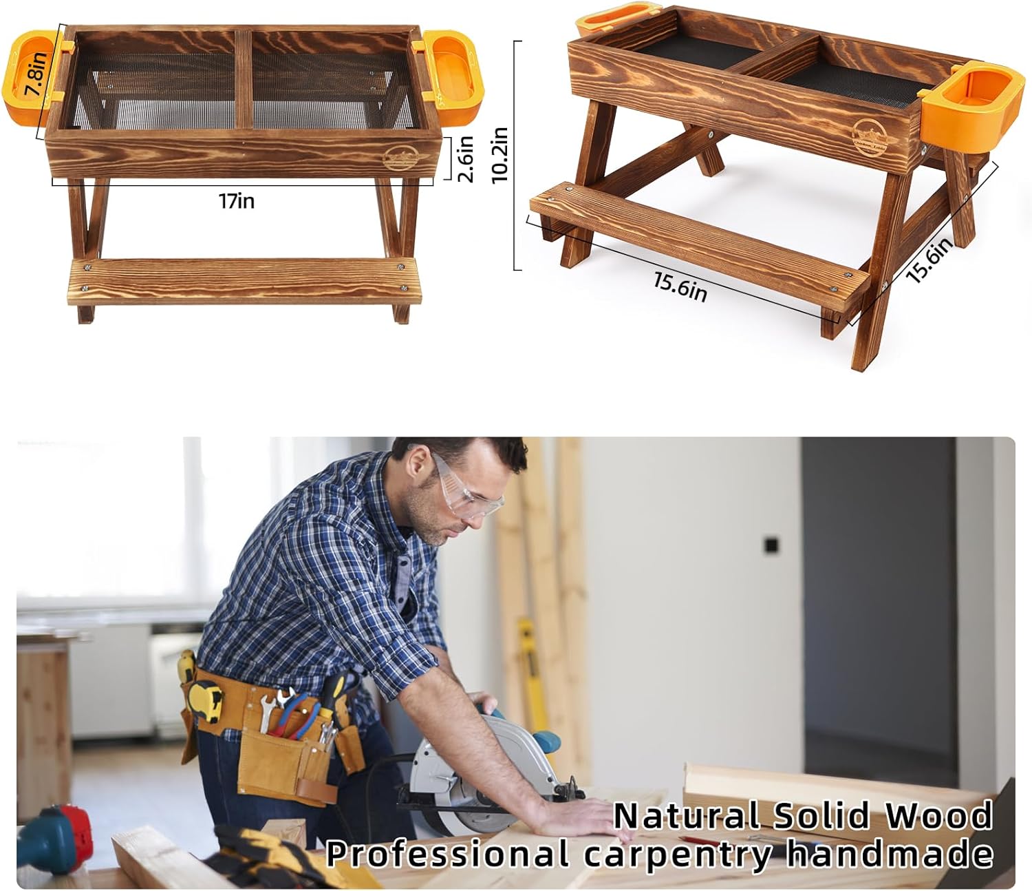 Chicken Picnic Table, Chicken Feeder No Waste Handmade Carbonized Wooden, Large DIY Chicken Feeder Kit, Wild Bird, Duck & Squirrel Feeders, Mesh Bottom Keep Food Fresh and Dry Easy to Clean and Fill