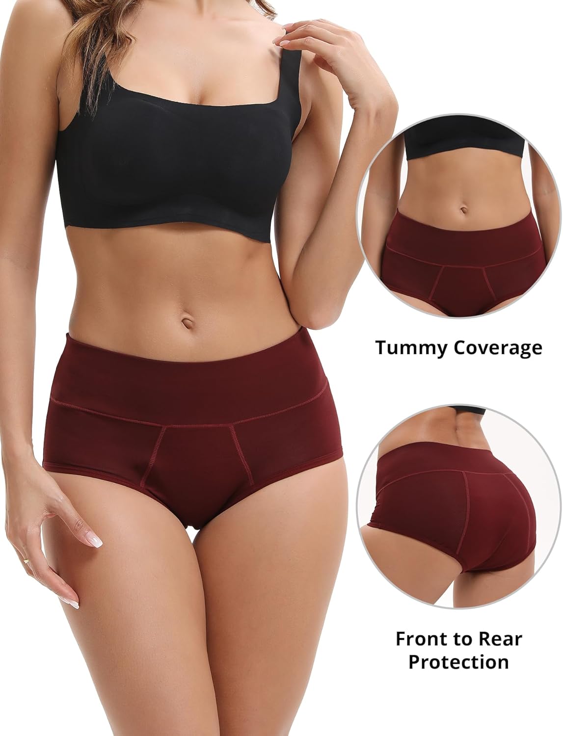 INNERSY Women's Bamboo Viscose Heavy Flow Period Underwear High Waisted Leakproof Panties 3 Pack - Image 2