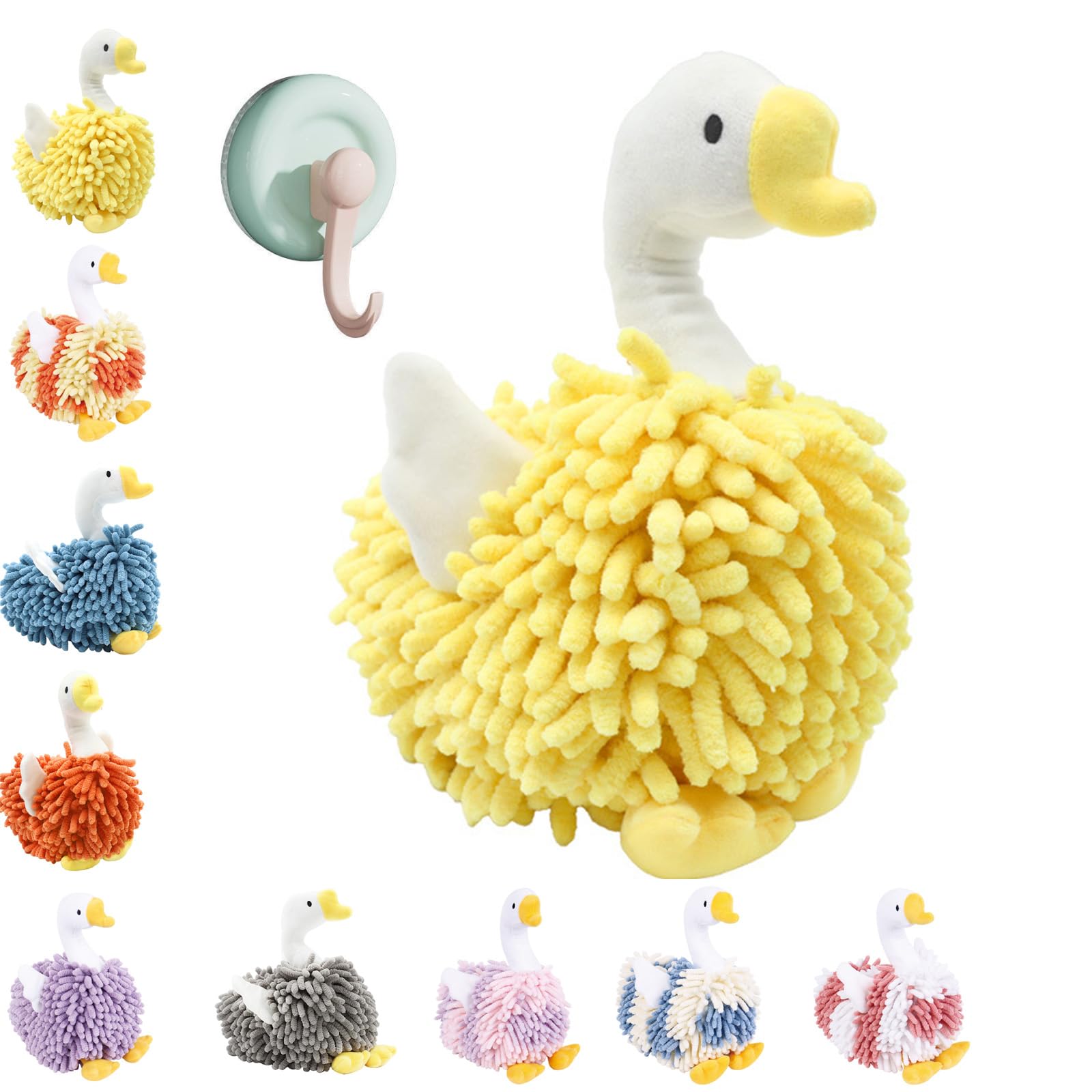 LLELEMAMO Duck Shaped Hand Towel, Swan Shape Fuzzy Ball Hand Towel, Microfiber Hand Towels for Bathroom, Cartoon Swans Chenille Hands Towels with Hanging Loop for Bath, Washstand (F)