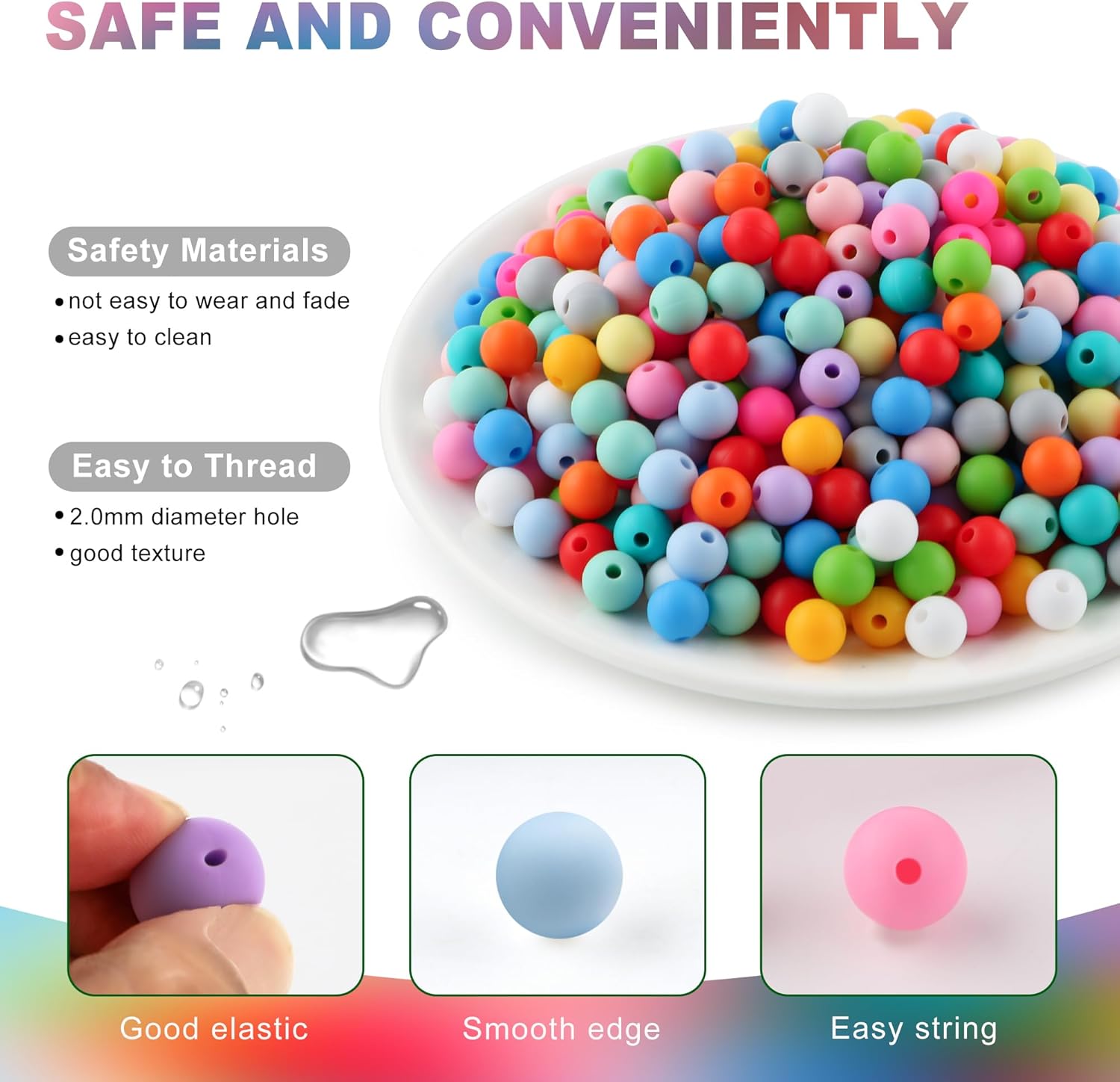 270Pcs 9mm Silicone Beads for Keychain Making, Bracelet and Necklace Making, Round Silicone Beads for Pens(Multicolor Vibrant) - Image 6