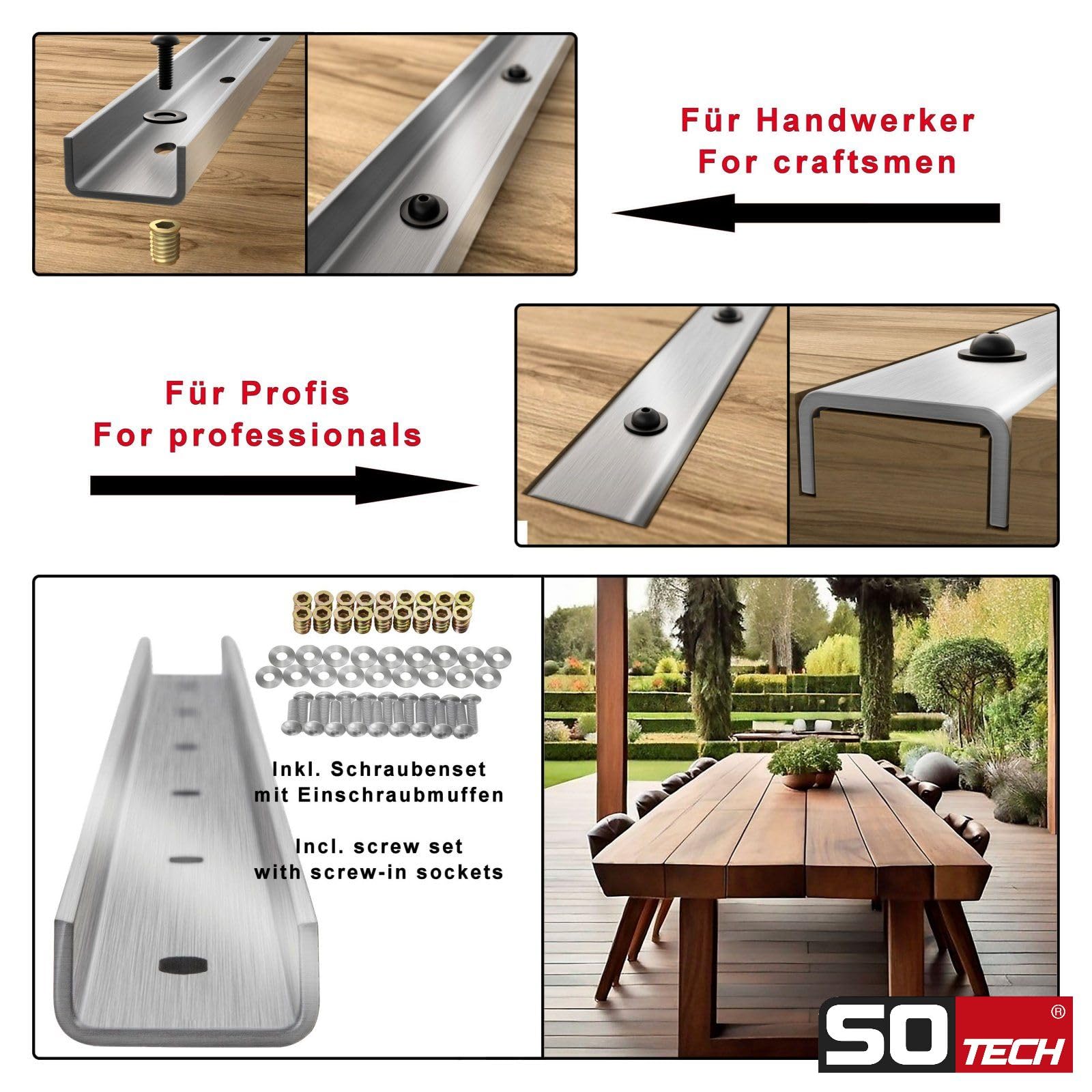 SOTECH Molduras de cumbrera 90 x 4 x 2 cm 3 piezas en forma de U de acero