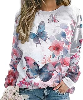 Sponsored Ad - ZOCAVIA Cat Sweatshirts for Women Fall Fashion Casual Crewneck Pullover Tops Butterfly Floral Graphic Y2K L...