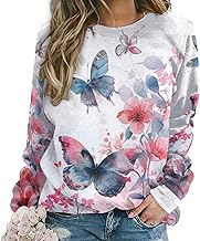 ZOCAVIA Cat Sweatshirts for Women Fall Fashion Casual Crewneck Pullover Tops Butterfly Floral Graphic Y2K Long Sleeve T Shirt