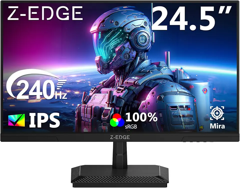 Monitor Gamer pc 24,5 polegadas Z-Edge, 240Hz, 1 ms IPS, Full HD 1080P, FHD (1920x1080), brilho de 350 cd/m², FreeSync, HDMI 2.0/DP 1.4, Ajuste de Inclinação, Sem Bordas