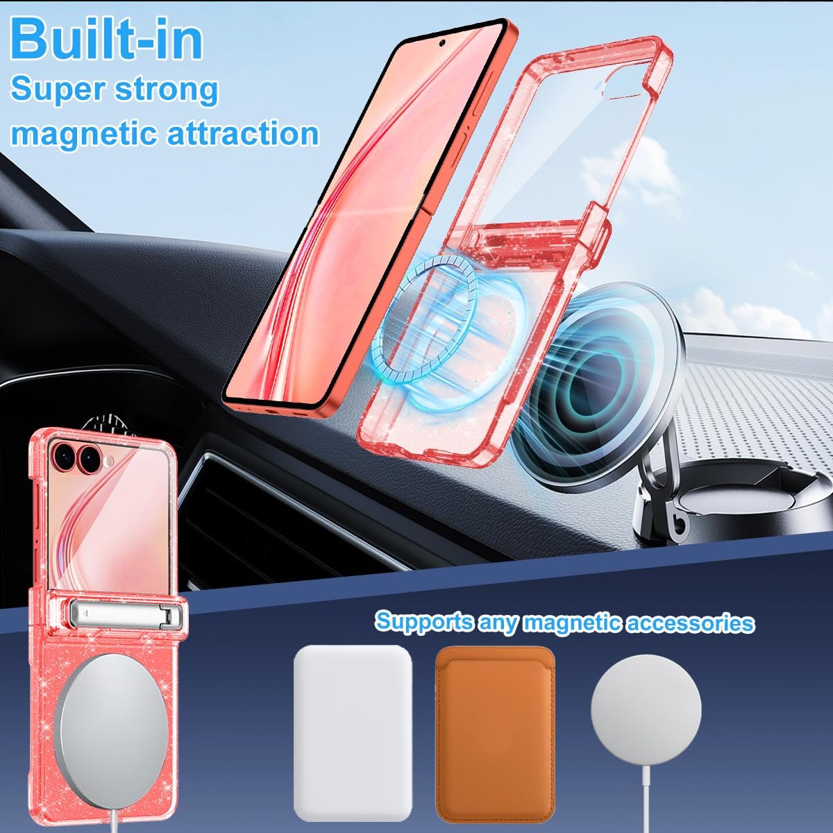 for Galaxy Z Flip 7 Case, [Compatible with MagSafe][Built-in Screen Protector][Kickstand][Hinge Protection], Hard PC Slim Shockproof Case for Samsung Galaxy Z Flip 7,xiguahong