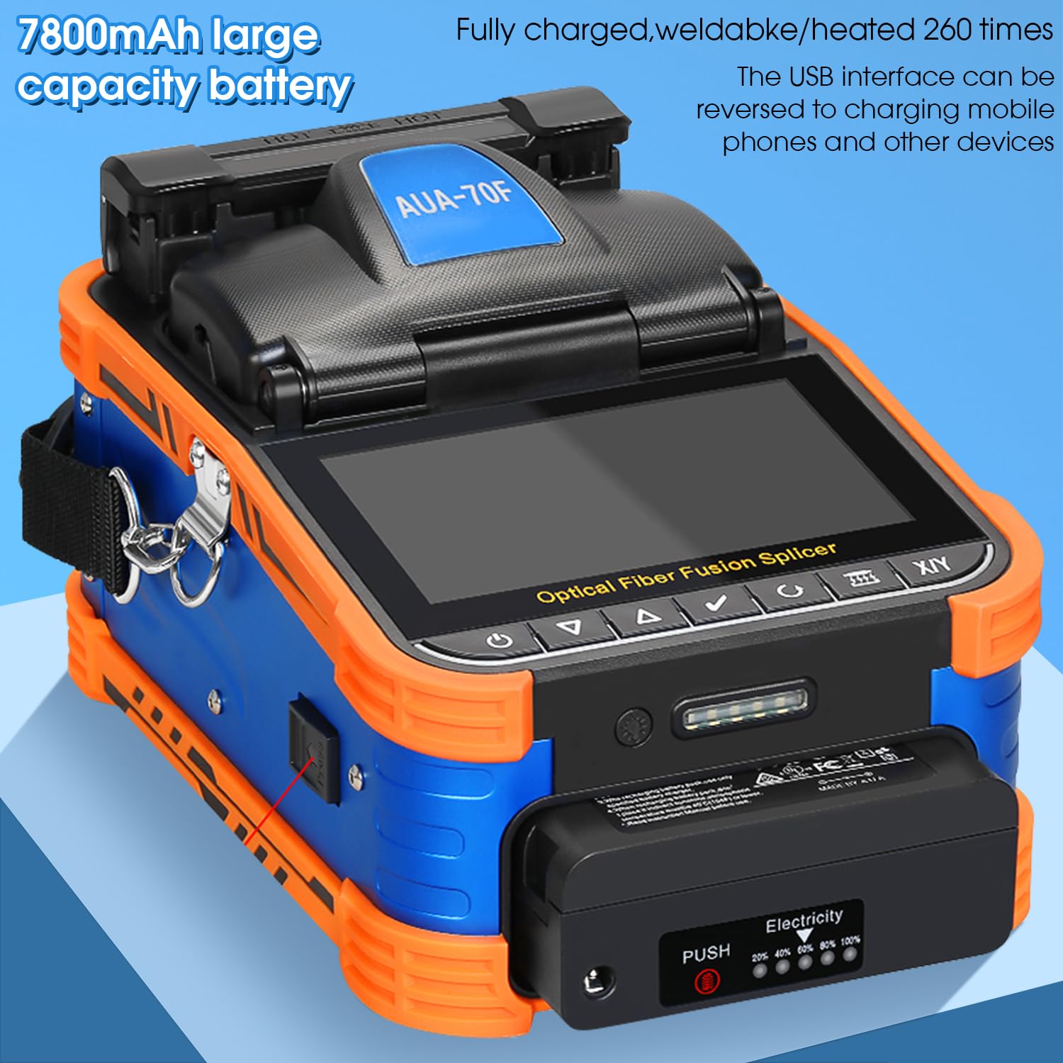 Fusion Splicer AUA-70F Toolbox Kit with Auto Focus & 6 Motor Core Alignment Fiber Fusion Splicer 8S Automatic FTTH Fiber Optical Welding Splicing