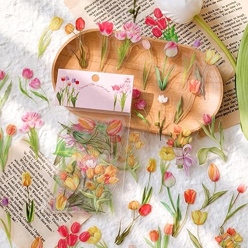 Miniatura 2 de Calcomanías de flores naturales con rosa margarita tulipán girasol orquídeas calcomanías florales de vinilo para juguetes regalos planificador