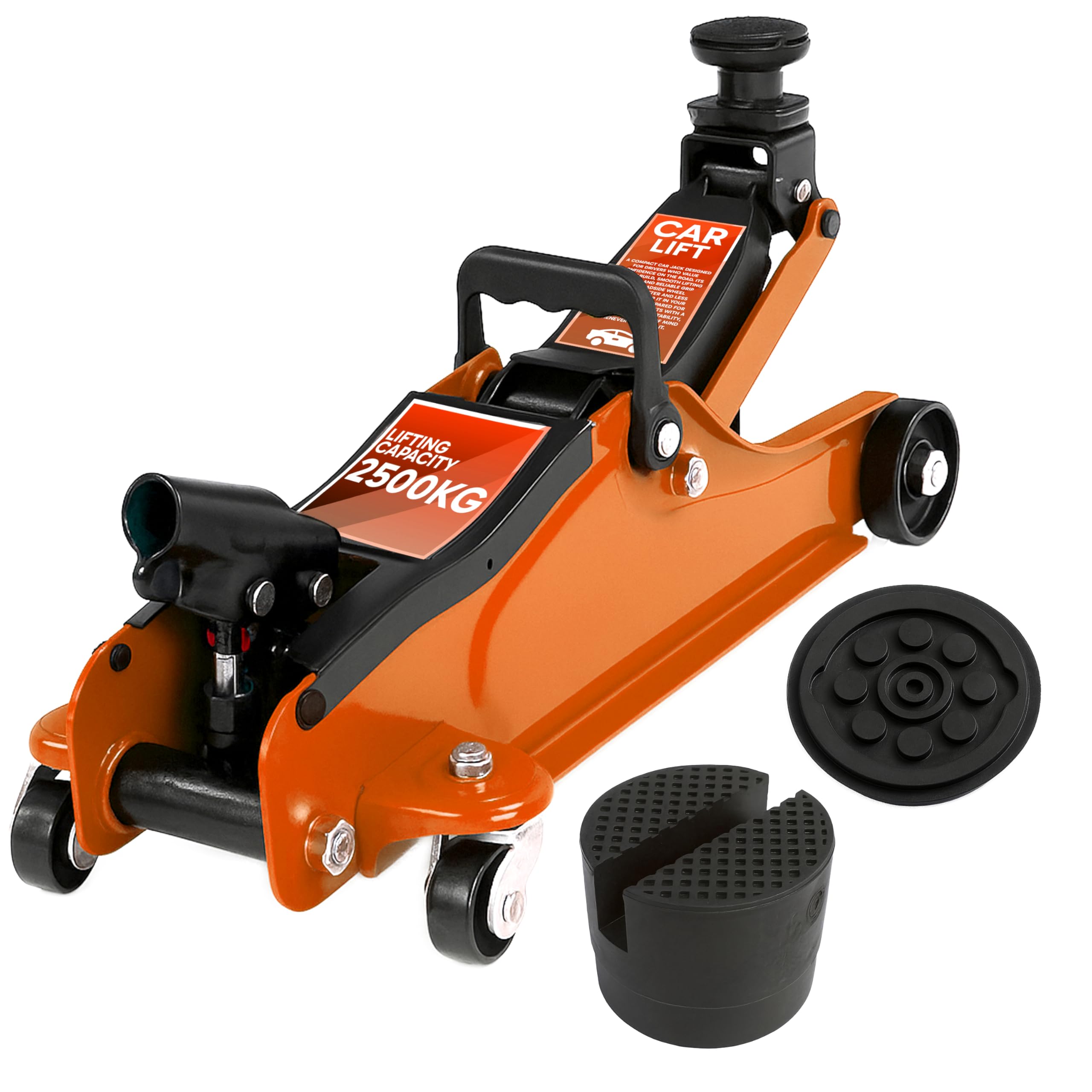Retoo Hydrauliczny podnośnik samochodowy 2,5T – podnośnik samochodowy o wysokości podnoszenia 85 – 365 mm i drążkiem dźwigniowym 50 cm, płaski profil, idealny do samochodów osobowych, SUV-ów