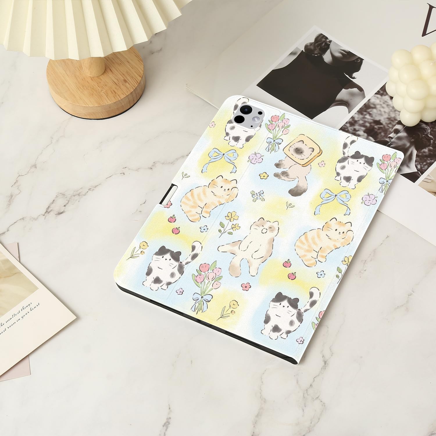 JOYLAND Kawaii Cat Pad Case for 10.2 Inch iPad 9th/8th/7th Generation(iPad 2021/2020/2019) with Pencil Holder Cartoon Animal Floral Pattern Multi-Angle Stand Leather Cover Auto Sleep/Wake for Girls