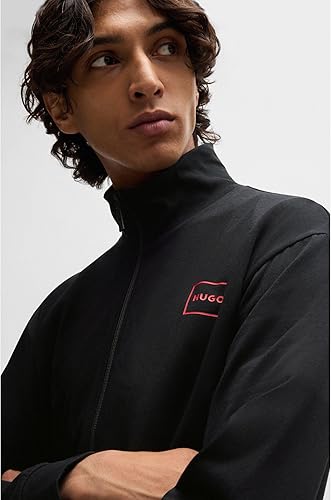 HUGO Hommes Laze Zip Jacket Veste Relaxed en coton stretch avec logo encadré - 5