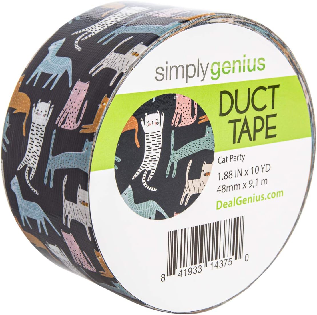 Simply Genius (Single Roll) Patterned Duct Tape Roll Craft Supplies for Kids Adults Colored Duct Tape Colors, Cat Party