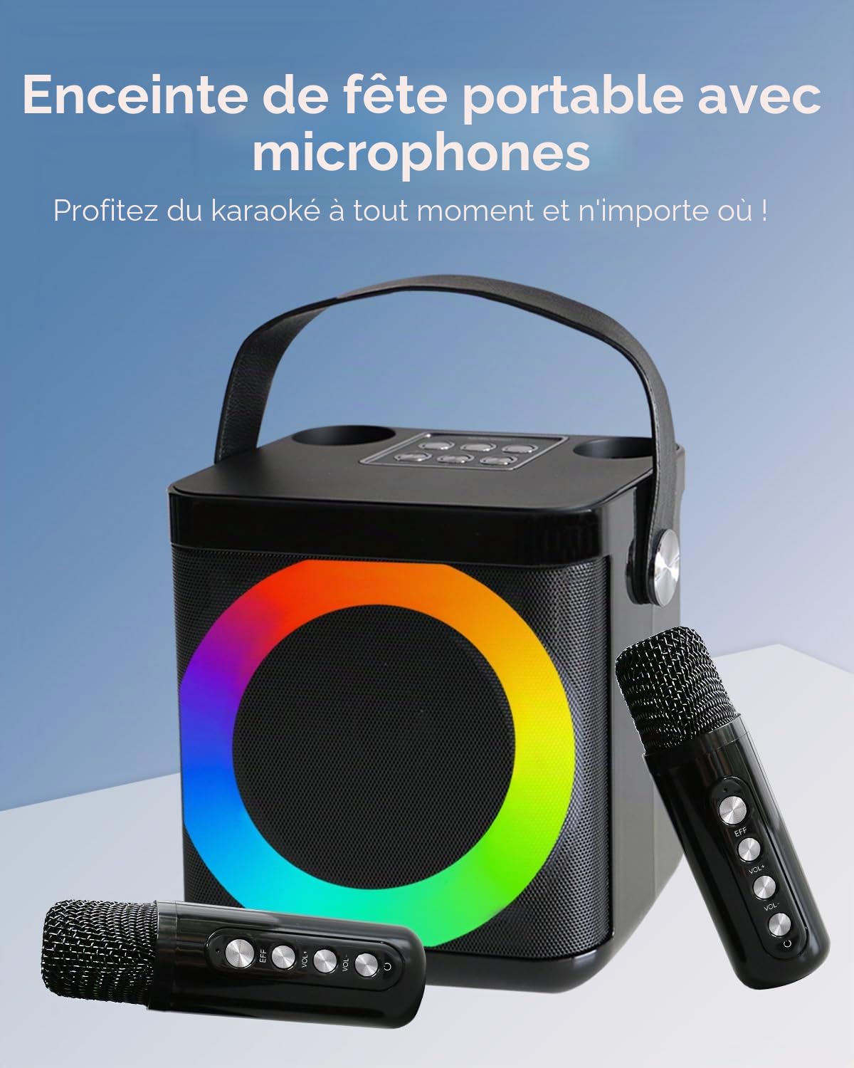 Karaoke adulte et enfant, enceinte karaoke 2 micro sans fil, kit karaoke complet, Bluetooth karaoké avec micro Prise en charge USB TF AUX, portable karaoké compatible avec smartphone, tablette, PC, TV
