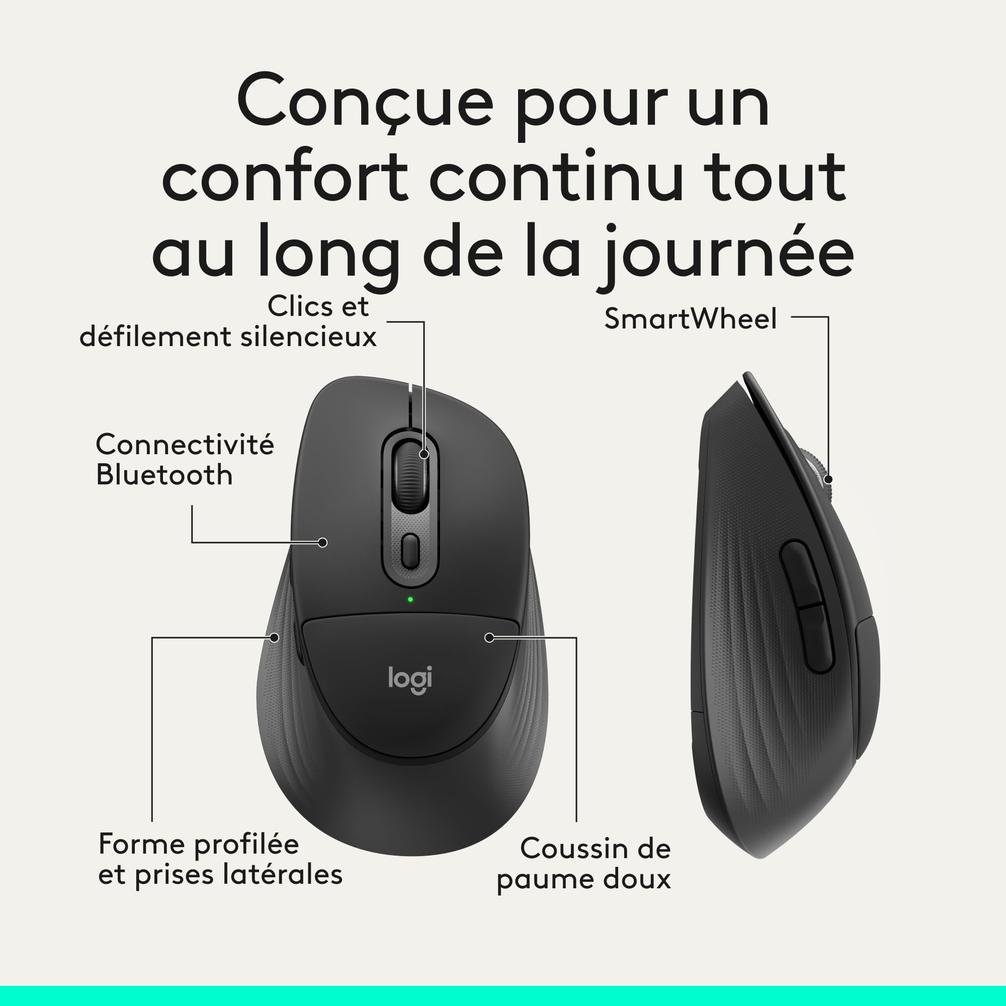 Logitech Signature Comfort Plus M850 L, Souris sans Fil, Souris Bluetooth avec Coussin de Paume, clics Silencieux, Batterie 24 Mois, Boutons Personnalisables, pour Windows, Mac, iPad - Noir
