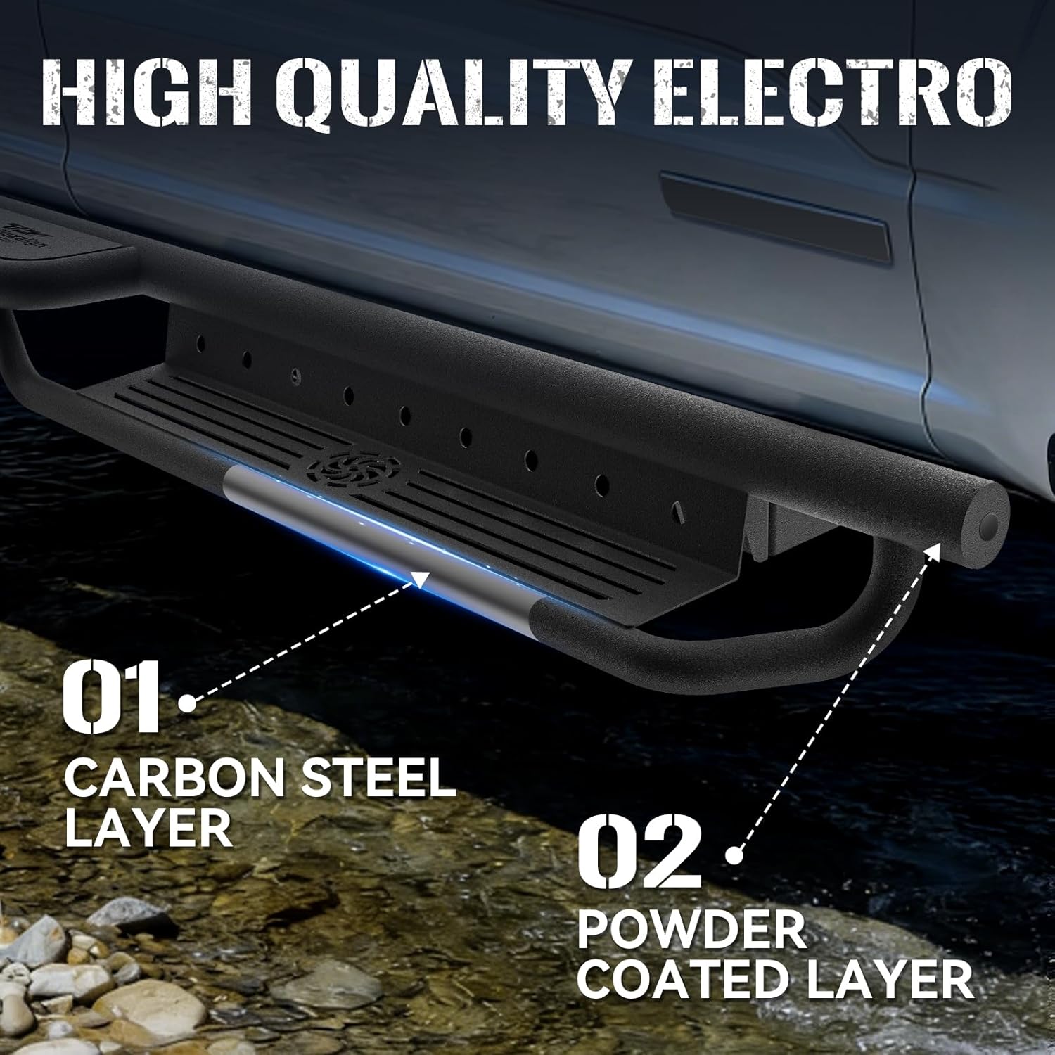 Running Boards Compatible with 2015-2025 Ford F150 & 2017-2025 Ford F250 F350 Super Duty Crew Side Steps Heavy-Duty Steel Nerf Bars Bolt-on Step Plates Rock Sliders Rail Non-Slip Surface