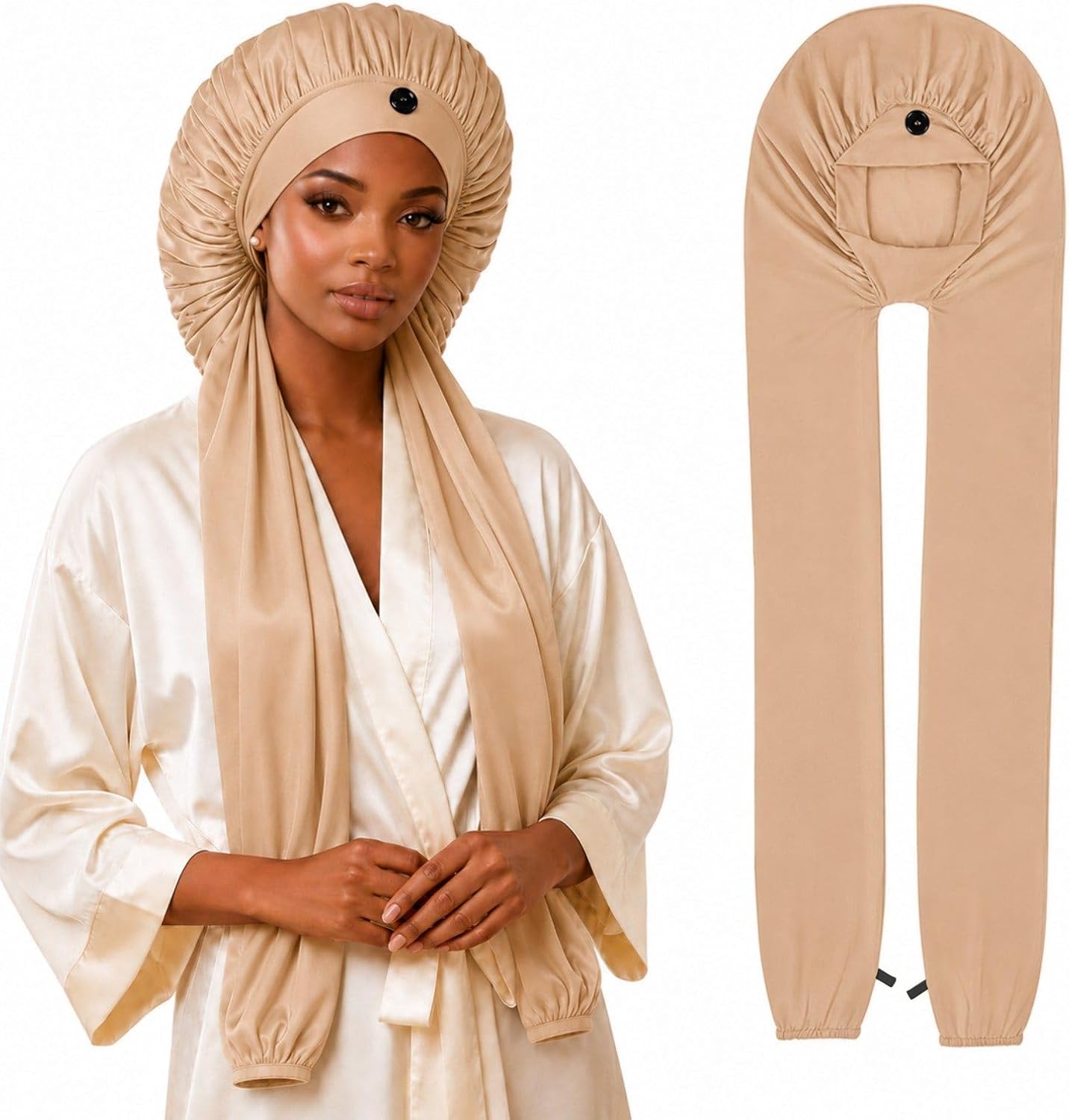 Ice Silk Bonnet for Long Hair, Braid Bonnets for Sleeping with Non-Slip, 35.3" Stay-On Cap for Braids & Locs, Breathable