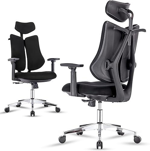 Miniatura 1 de BV Silla ergonómica de oficina con respaldo doble, soporte lumbar para computadora, silla de escritorio de oficina, respaldo de malla transpirable,