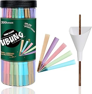 UBUNG CONES | 200 Pack | King Size Rainbow Set Pre Rolled Cones with Tips | 108mm Slow Type Rolling Paper with Cone Loader