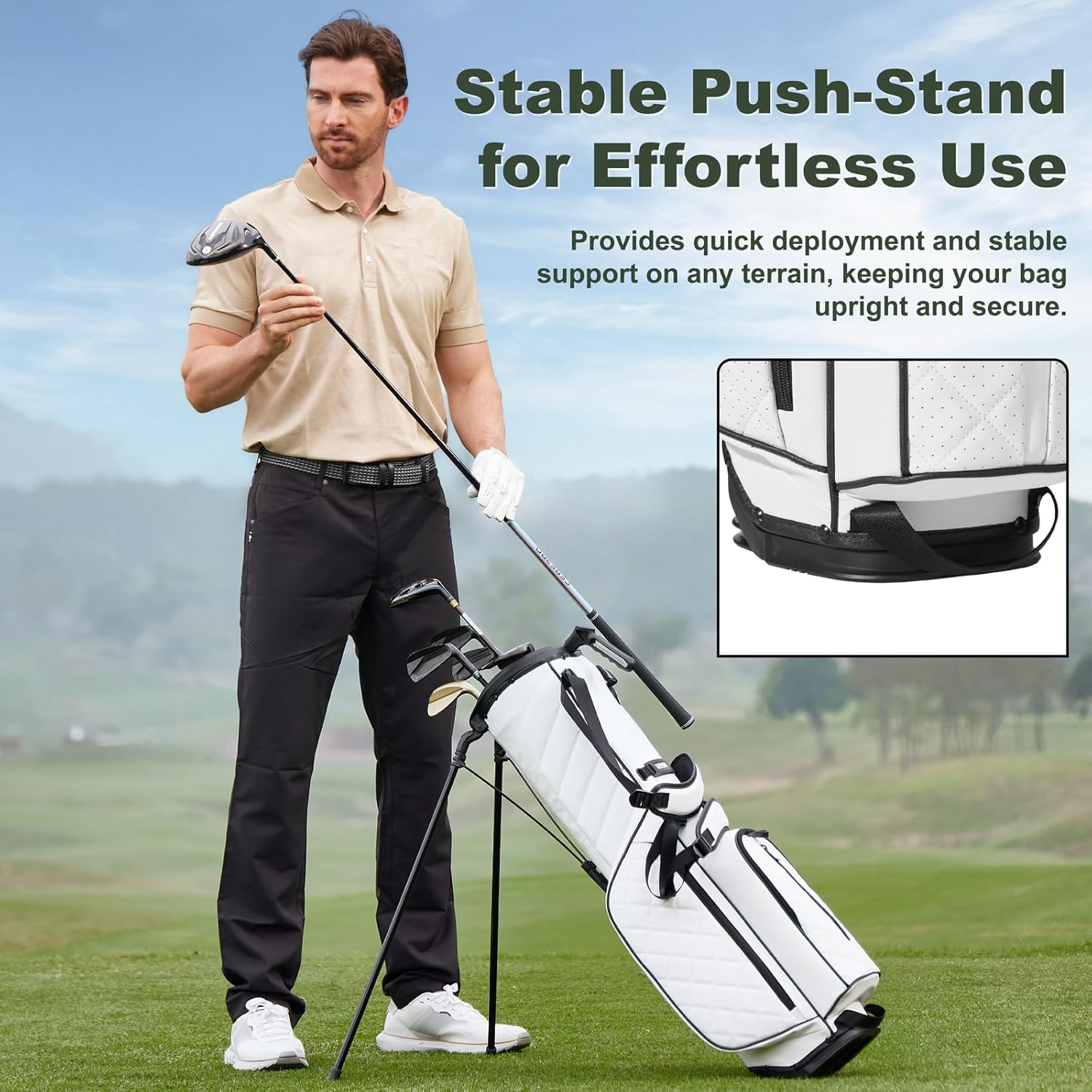 4 Way Golf Stand Bag with Premium PU Leather, Lightweight Carry Golf Bag with Stand Legs and Dual Strap, Multiple Pockets with Magnetic Pocket, Includes Rain Cover,Golf Bag for Men and Women