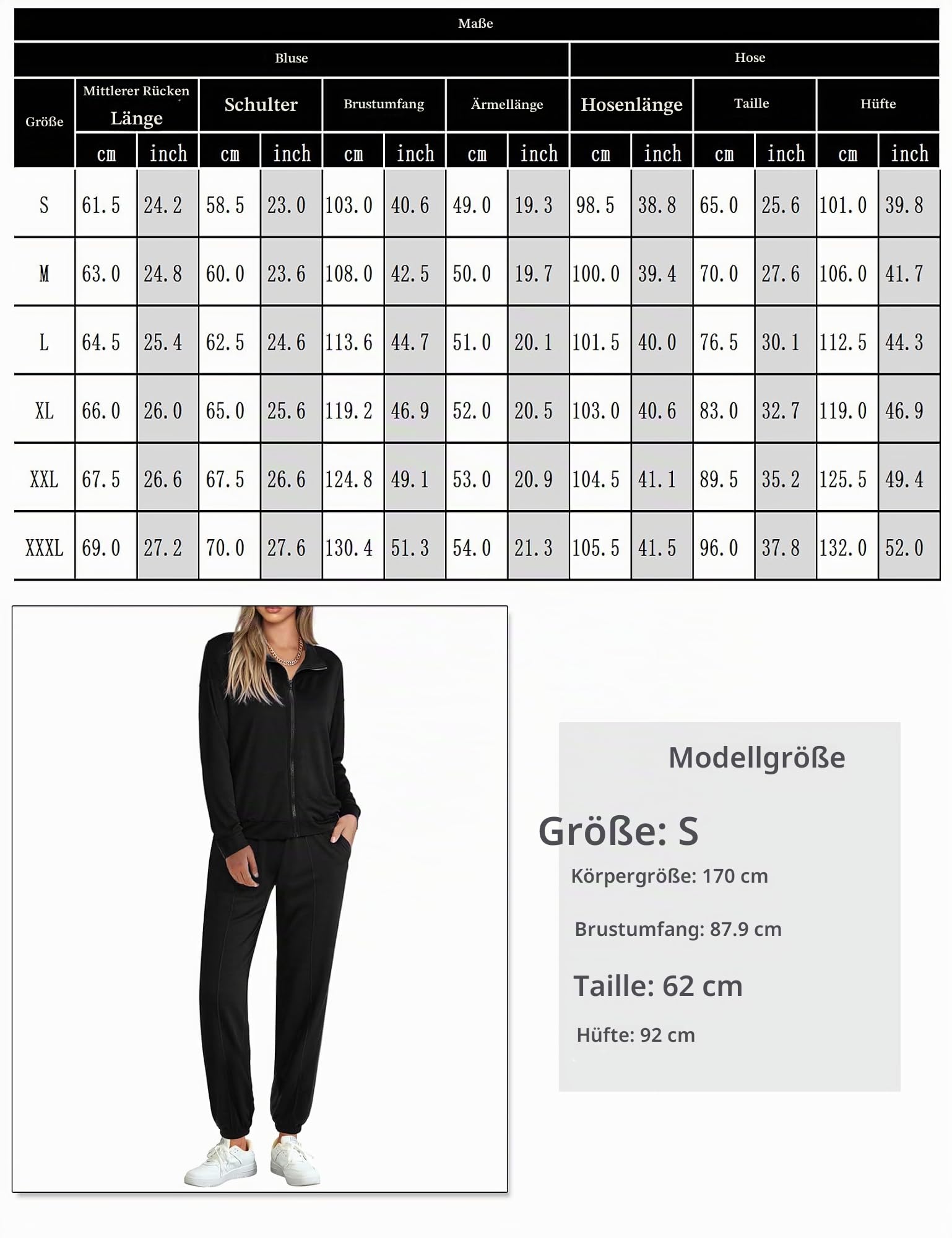 Terecey Jogginganzug Damen Langarm Trainingsanzug Freizeitanzug Lässig Hausanzug Set Zweiteiler Reißverschluss und Taschen Jacke und Kordelzug Lang Hose Set für Sport FitnessTraining S-XXL