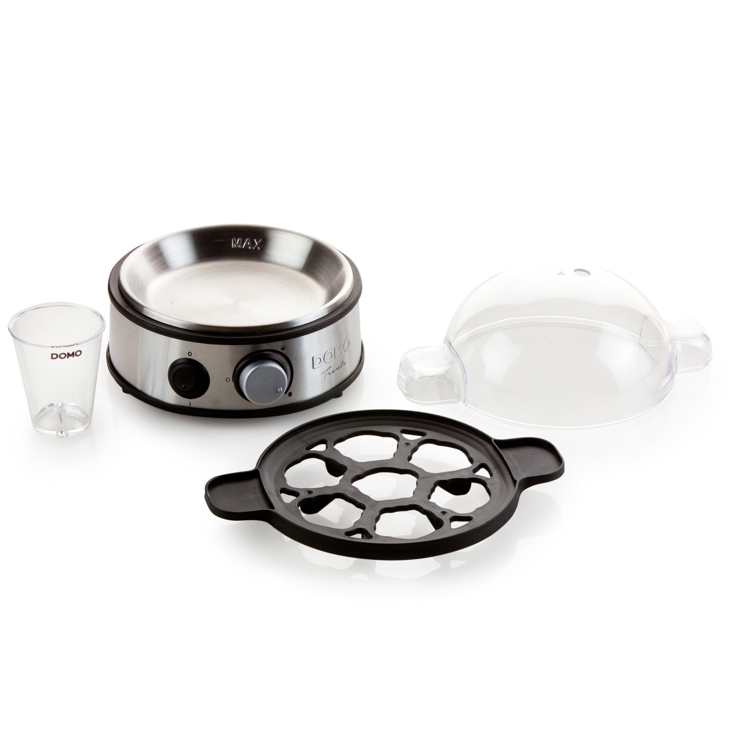 DOMO DO9142EK Cuiseur à œufs 7 œufs – Egg cooker 400 W – Cuit-œufs avec 3 niveaux de cuisson – Signal sonore – Boîtier inox