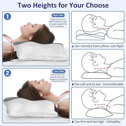 Miniatura 5 de Almohada cervical para aliviar el dolor de cuello, almohada cervical ergonómica para dormir, almohada de espuma viscoelástica con funda de almohada