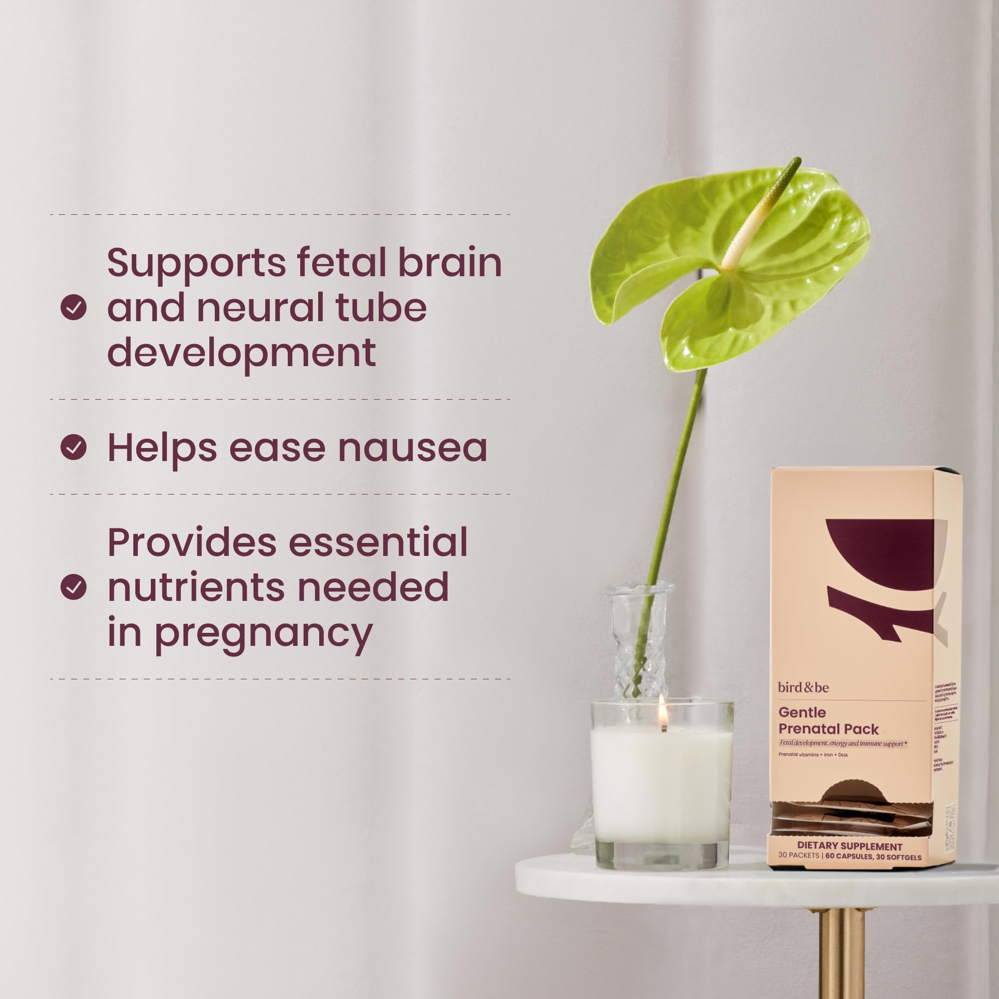 Bird&be Gentle Prenatal Vitamins, for Nausea Support, 30 Daily Packs — Amazon image 3