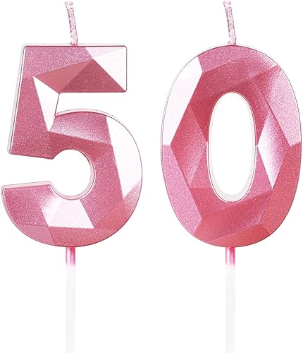 Velas de cumpleaños 50, velas del número 50, vela rosa de feliz cumpleaños para pastel, adornos para pastel de diseño 3D para mujeres, fiesta de