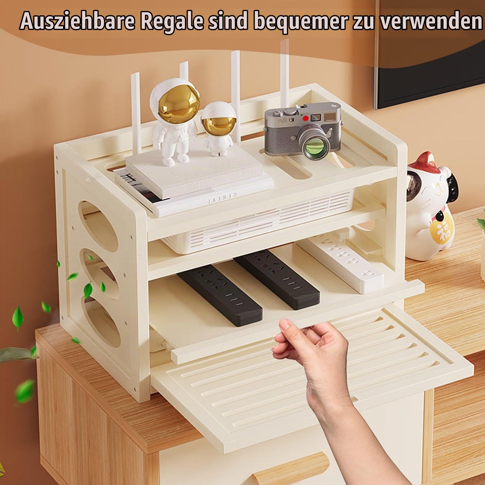 HARELA Home Router Aufbewahrungsbox Versteckte WLAN-Router-Box, Heimmedien-Aufbewahrungsschrank, Schwebendes Regal, Steckdosenleiste und Kabelmanagement-Organizer(White,11.8x7.9x11in)