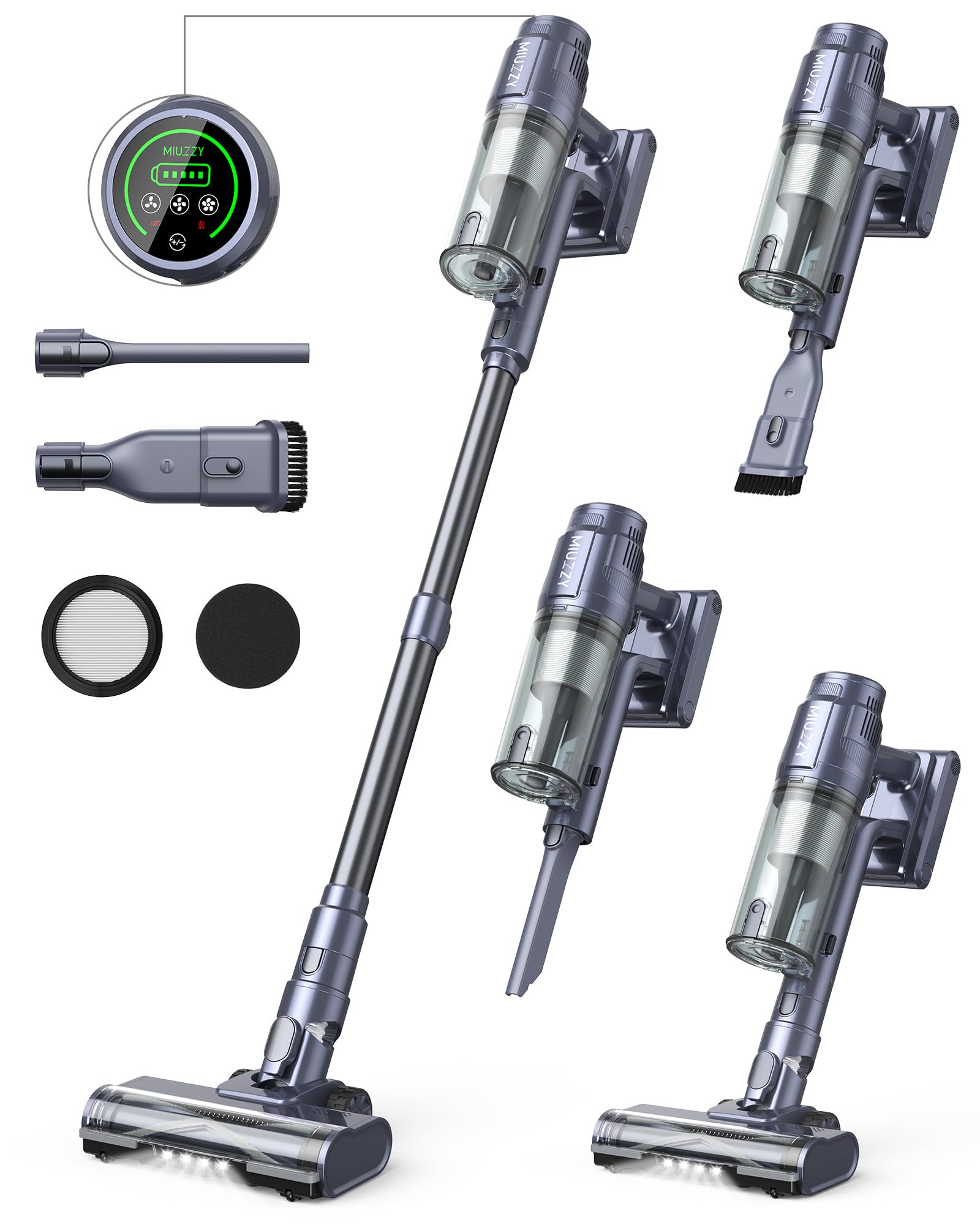 M242 Cordless Stick Vacuum Cleaner with Brushless Motor,50 Mins Max Runtime, 25Kpa Powerful Suction Vacuum with LED Display for Pet Hair,Hard Floor,Carpet.