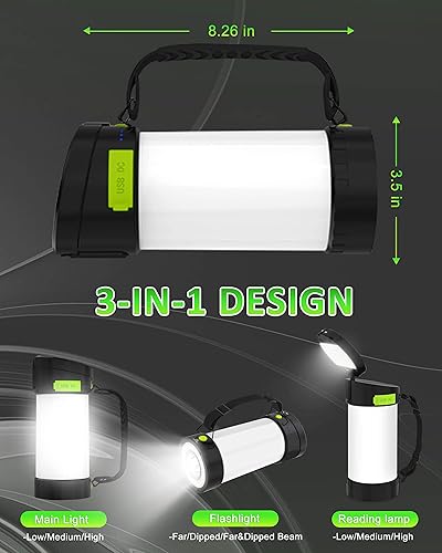 Miniatura 2 de Linterna de camping recargable, lámpara de batería de 4000 mAh, luz LED de linterna de campamento, linterna para cortes de energía, emergencia de