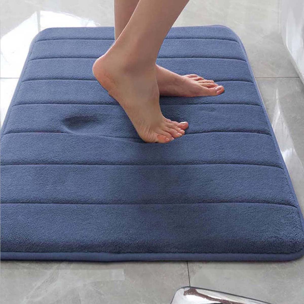 Tapis de bain en mousse à mémoire de forme antidérapant extra doux absorbant séchage rapide pour la maison et la cuisine Bleu marine Taille L 120 x 160 cm