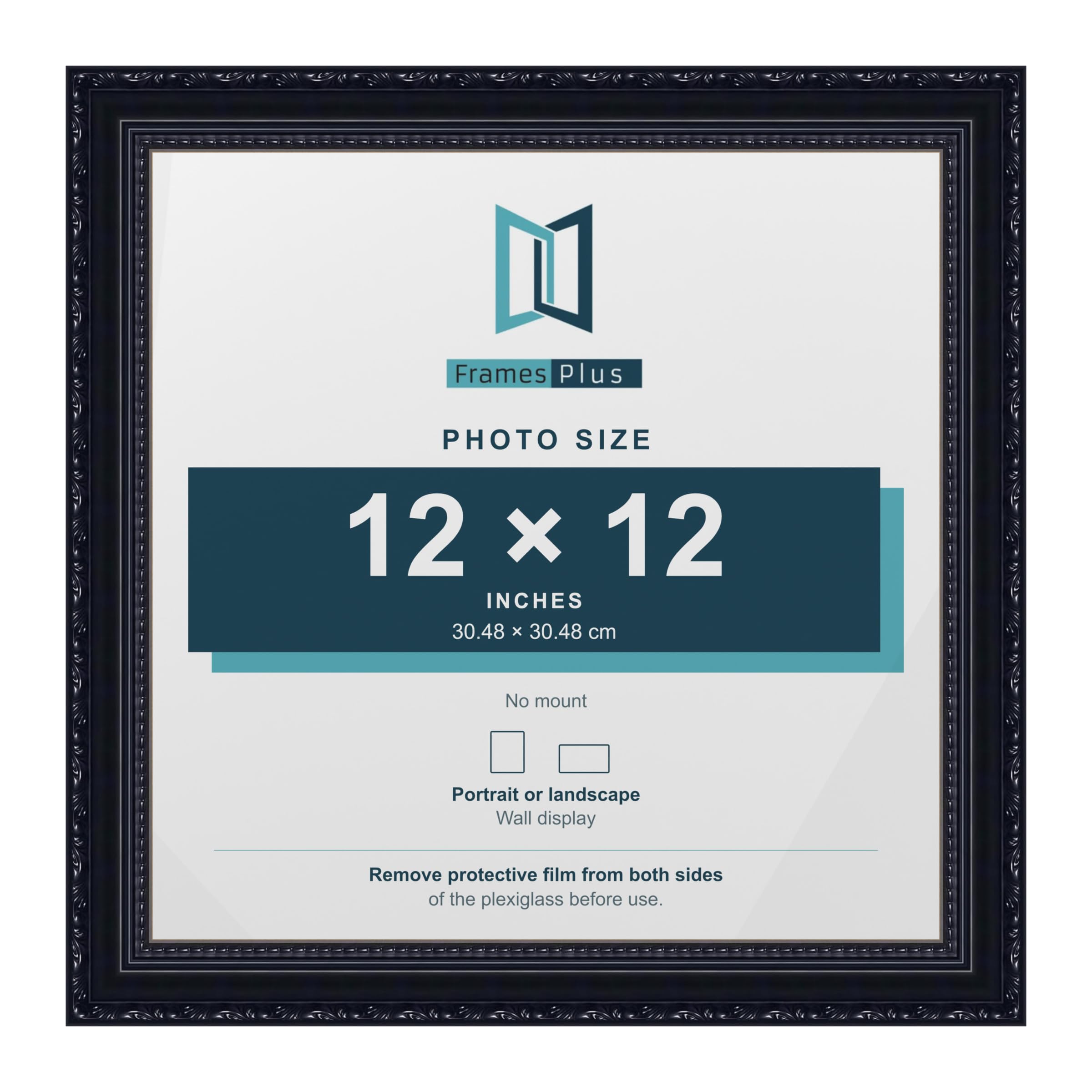 FramesPlus ORNATE Shabby Chic 12x12 Picture Frame, Black — image 1