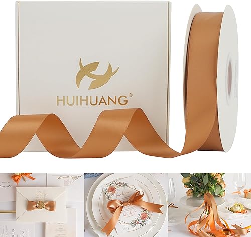 HUIHUANG Cinta de satén de terracota, 1 cinta de satén de doble cara, 50 yardas, cinta de boda de seda de terracota para envoltura de regalos, ramo
