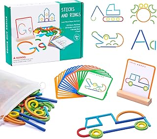 142pcs Wooden Pattern Blocks Montessori Smart Sticks Wooden Tangram Puzzle STEM Toy Activities Preschool Brain Teaser Montessori Toys Gift for 3 4 5 Years Old Kids Boys Girls