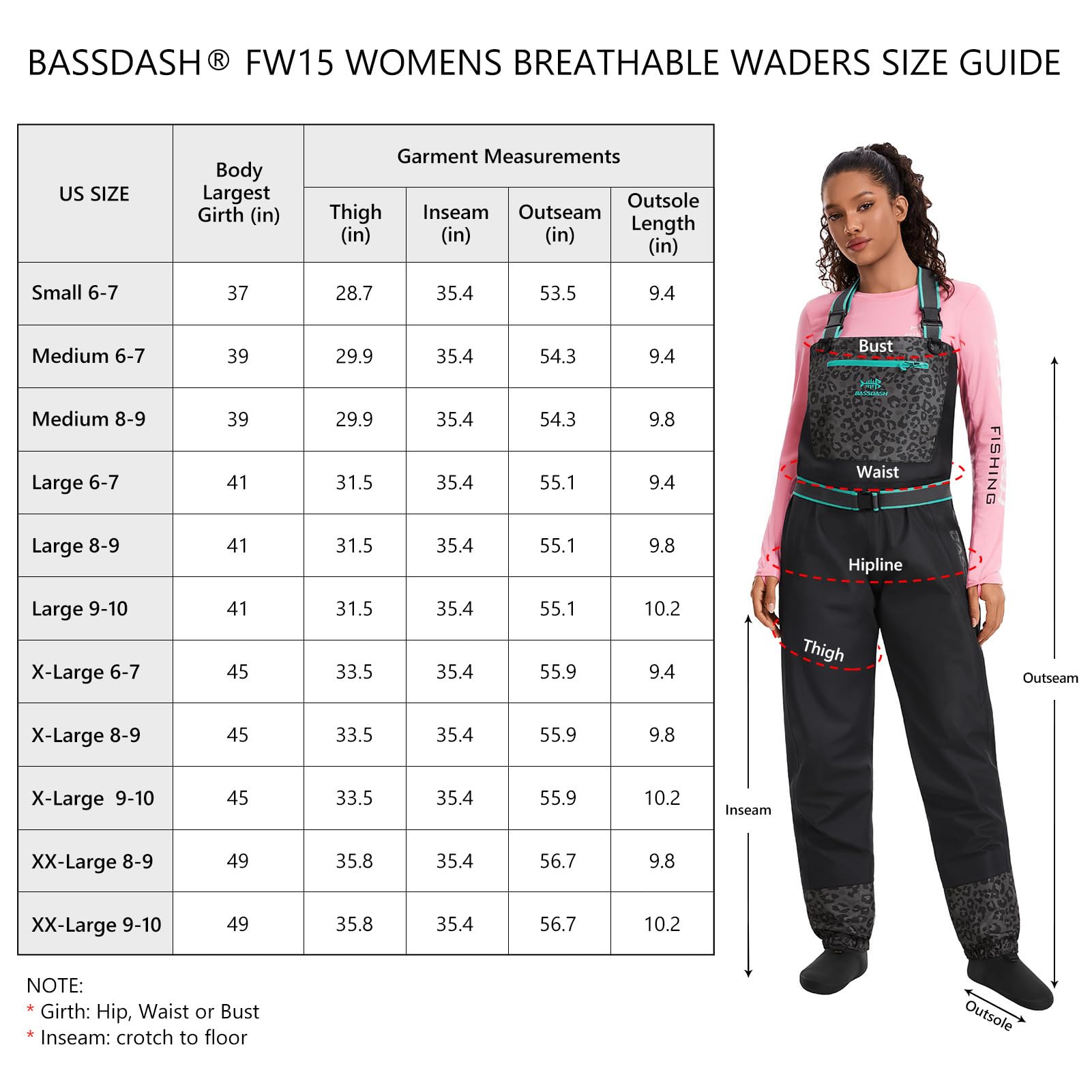 Bassdash Damen Atmungsaktive Wathosen Leopard Wasserdicht Fliegenfischen Brustwathosen Leichtgewicht Strumpfhose FW15