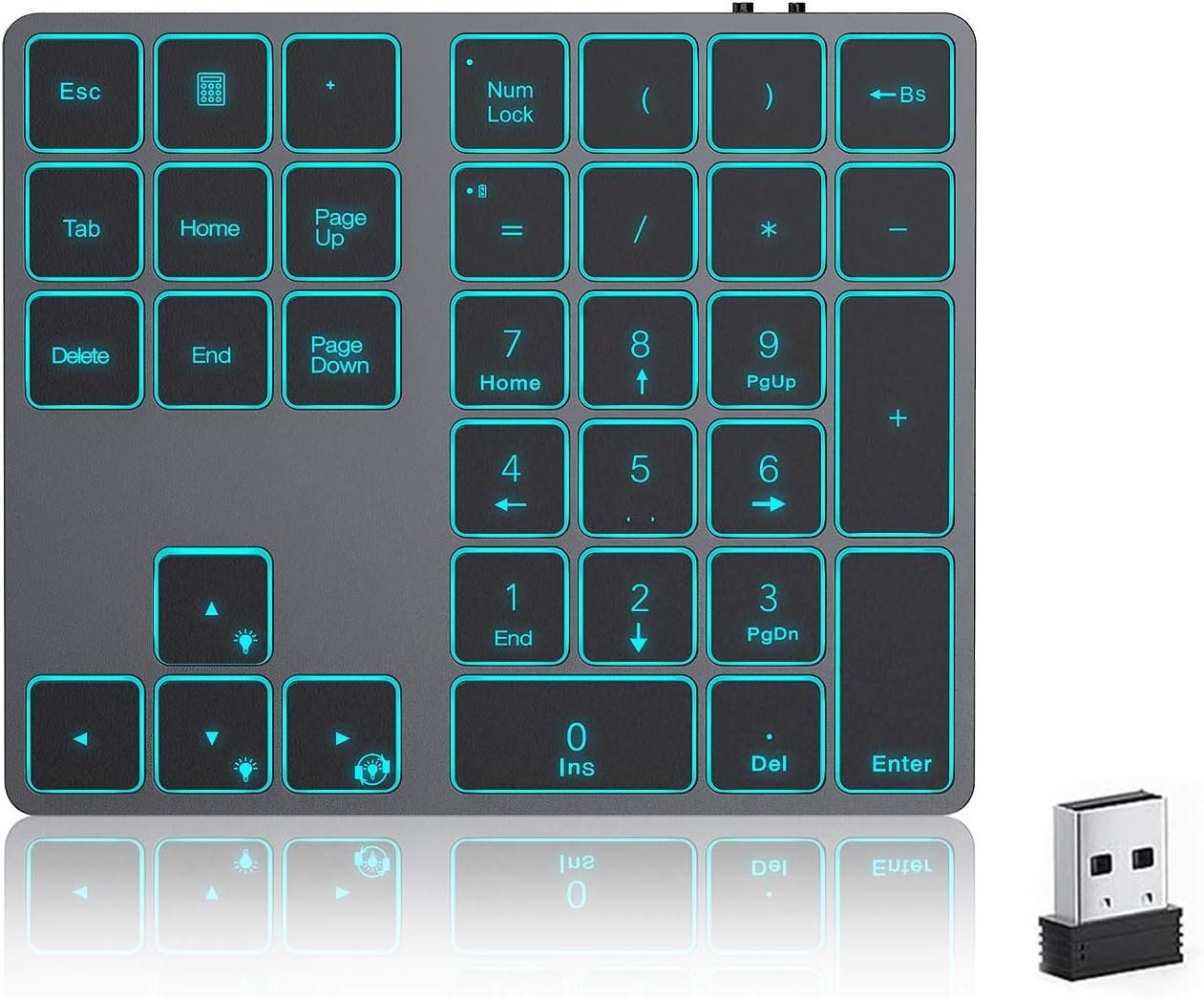 Wireless Backlit USB Numeric Keypad, Illuminated Rechargeable Cordless