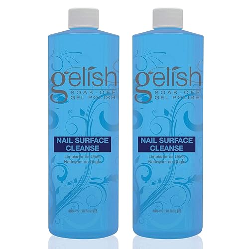 Gelish Gel de superficie de secado de uñas, capa superior UV, botella limpiadora, 16 onzas líquidas (paquete de 2)