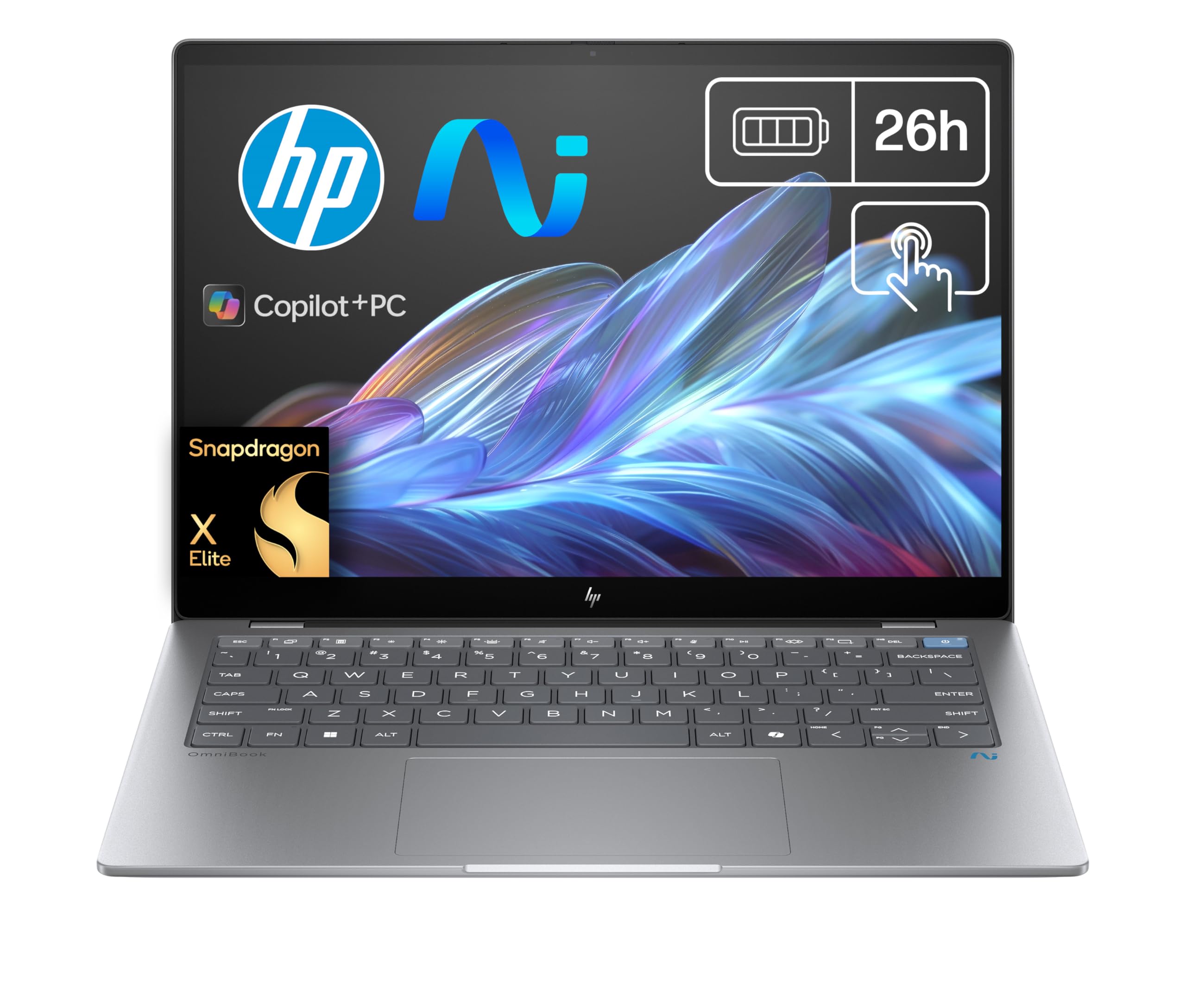 HP OmniBook X AI 14-fe0001ns - laptop IA 14" 2.2k multitouch QC Snapdragon X1E-78-100, 32 GB RAM, 1 TB SSD, Snapdragon X Elite, Windows 11 Szary - klawiatura QWERTY Hiszpański, 1000 GB, 32 GB