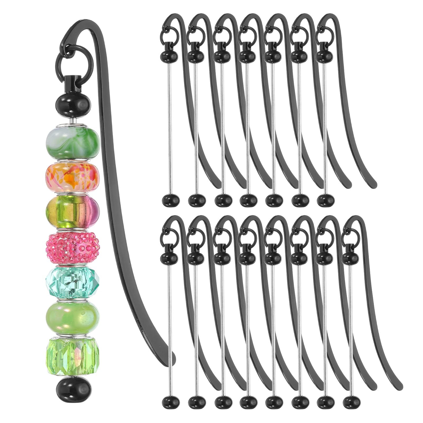 PATIKIL 16 Pcs Beadable Bookmarks, DIY Metal Blank Bar Bookmark Bead Craft Jewelry Pendant Charm Book Mark for Gift Teacher Office Supplies Home Crafts, Black