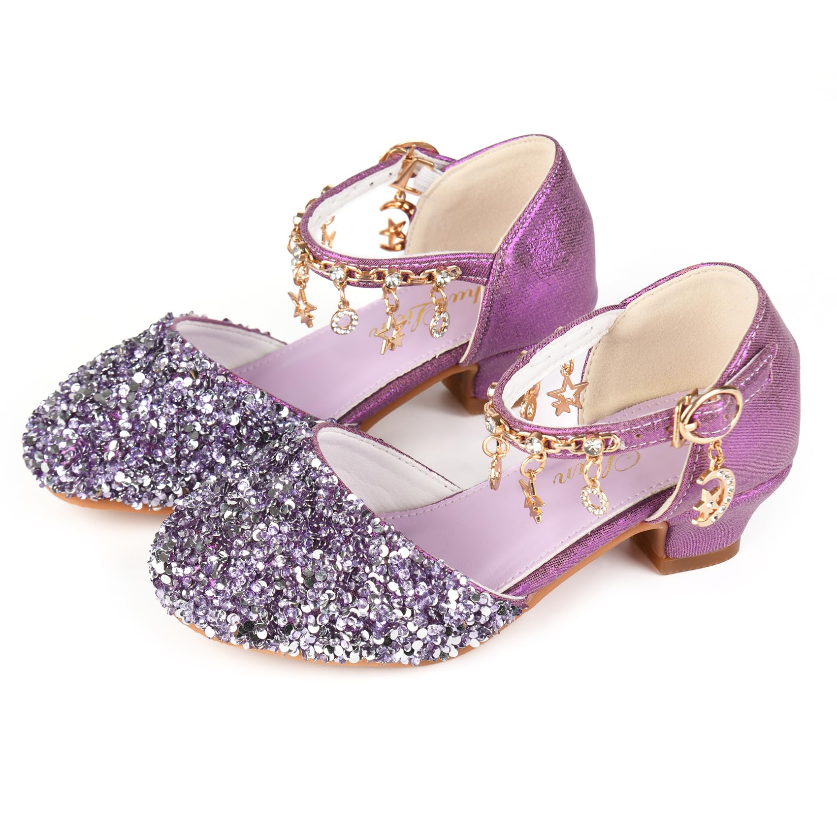 ChuLianLittle Kids Girls Dress Pumps Glitter Sequins Princess Low Heels Princess Dress Shoes Party Dance Shoes Rhinestone Sandals